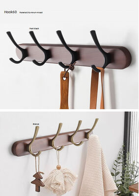 GRH Wholesale Wood Aluminum 1/4/5/6/8 Hooks Clothes and for Coat Hook Towel Coat Hanging Wall Hook