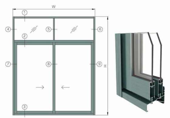 नवीनतम डिज़ाइन ध्वनि रोधी टेम्पर्ड डबल ग्लेज्ड सिंगल ट्रैक एल्यूमीनियम प्रोफाइल